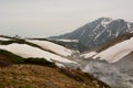 Volcanic activity at Jigokudani, the hell`s valley. Murodo. Tateyama Kurobe alpine route. Japan Royalty Free Stock Photo