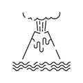 Volcanic activity linear icon. Volcanic eruptions are major source of natural pollution problem. Natural disaster Royalty Free Stock Photo