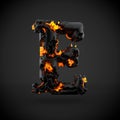 Volcanic alphabet letter E uppercase isolated on black background.