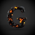 Volcanic alphabet letter G uppercase isolated on black background.