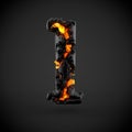 Volcanic alphabet letter L lowercase isolated on black background.