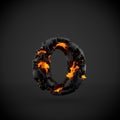 Volcanic alphabet letter O lowercase isolated on black background. Royalty Free Stock Photo