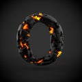 Volcanic alphabet letter O uppercase isolated on black background.