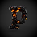 Volcanic alphabet letter P lowercase isolated on black background. Royalty Free Stock Photo