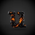 Volcanic alphabet letter U lowercase isolated on black background.