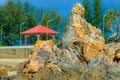 Volcanic basalt rocks formation by the seaside in Tanjung Kempit, Mersing, Johor, Malaysia. Royalty Free Stock Photo