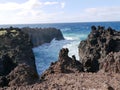 Volcanic beach of Ponta do Escalvado on the Atlantic Ocean on the island of Sao Miguel Azores Royalty Free Stock Photo