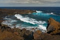 Volcanic coastline of the Atlantic ocean, Lanzarote, Spain, nature landscape, scenic travel destination Royalty Free Stock Photo