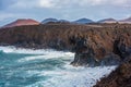 Volcanic coastline near Los Hervideros lava caves in Lanzarote,