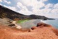 Volcanic crater with green lake and ocean near El Golfo, Lanzarote, Spain Royalty Free Stock Photo