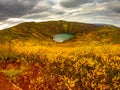 Volcanic crater Kerid with blue lake inside, Iceland tourist attraction Royalty Free Stock Photo