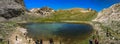 Volcanic crater lake between Bolkar Mountain and Taurus Mountain, Nigde, Turkey. It is known ` `black lake. ` ` Panoramic view Royalty Free Stock Photo