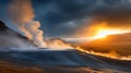 a volcanic crater with steam rising from its Royalty Free Stock Photo