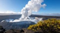 a volcanic crater with steam rising from its Royalty Free Stock Photo