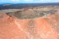 Volcanic crater volcanos in Timanfaya National Park on Lanzarote island aerial view on Canary Islands in Spain Royalty Free Stock Photo