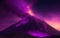 A volcanic eruption against a dark, evening sky