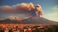 Volcanic eruption on the background of the city of Naples, Italy. Generative AI