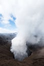 Volcanic eruption, close up on crater with smoke, Mount Bromo, Indonesia Royalty Free Stock Photo