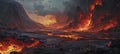 Volcanic Eruption Creating Lava Rivers Royalty Free Stock Photo