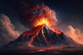 Volcanic eruption, fire, smoke and explosion on the mountain. Generative AI