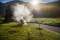 Volcanic eruption of hot steam in Furnas, Sao Miguel island, Azores archipelago Royalty Free Stock Photo