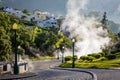 Volcanic eruption of hot steam in Furnas, Sao Miguel island, Azores archipelago