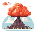 Volcanic Eruption With Large Ash Cloud Vector Illustration. Cartoon Volcano Exploding With Smoke And Ash