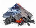 Volcanic Eruption with Lava and Ash Cloud on White Background Royalty Free Stock Photo