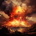 Volcanic eruption with lava, big explosion, smoke and ash Royalty Free Stock Photo