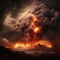Volcanic eruption with lava, big explosion, smoke and ash Royalty Free Stock Photo