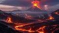 Volcanic Eruption with Lava Flows and Lightning Strike Under a Dramatic Sky volcano molten Royalty Free Stock Photo