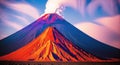 Volcanic eruption smoke landscape digital painting illustation. Ai generated for childrens books