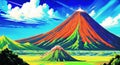 Volcanic eruption smoke landscape digital painting illustation. Ai generated for kids books