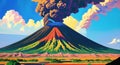 Volcanic eruption smoke landscape digital painting illustation. Ai generated for kids books