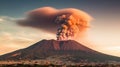 Volcanic eruption at sunset, active volcano in Sicily, Italy. Generative AI