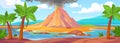 Volcanic eruption on a tropical island. Game background with a volcano explosion Royalty Free Stock Photo
