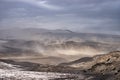 Volcanic landscape during ash storm on the Fimmvorduhals hiking trail. Iceland Royalty Free Stock Photo