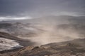 Volcanic landscape during ash storm on the Fimmvorduhals hiking trail. Iceland Royalty Free Stock Photo
