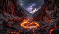 Volcanic Landscape with Lava and Molten Rock Royalty Free Stock Photo