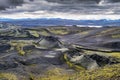 Volcanic landscape with mountains and volcano craters, Iceland