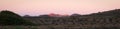 Volcanic landscape with volcanos at sunset tones