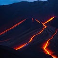 Volcanic lava flow flows down the Frightening dangerous Royalty Free Stock Photo