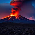 Volcanic lava flow flows down the Frightening dangerous Royalty Free Stock Photo