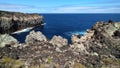 Volcanic lava-formed coastal cliffs at Alagoa Viewpoint, northern coast of Terceira, Azores, Portugal