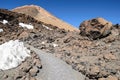 Volcanic lava landscape along the mountain path at the top of the Volcano Teide Royalty Free Stock Photo