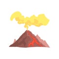 Volcanic mountain with magma, hot lava and dust cloud vector Illustration