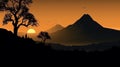 Volcanic Mountain Silhouette Landscape