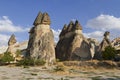 Volcanic rock formations known as fairy chimneys and extreme terrain of Cappadocia, Turkey Royalty Free Stock Photo