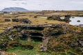 Volcanic rock formations in Lake Myvatn in Northern Iceland Royalty Free Stock Photo