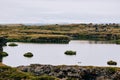 Volcanic rock formations in Lake Myvatn in Northern Iceland Royalty Free Stock Photo